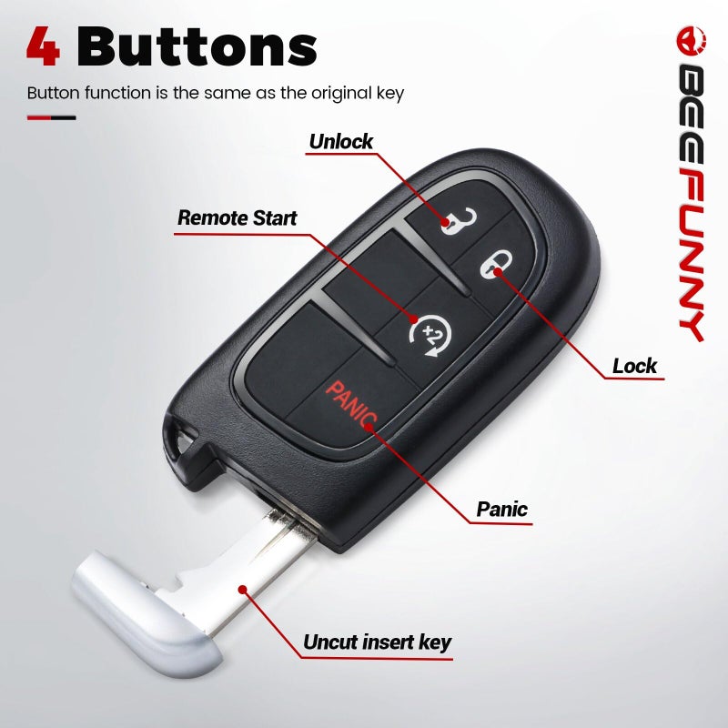 Beefunny Replacement Remote Start Smart Car Key Fob 433MHz 4A Chip for Jeep Cherokee 2014-2019 FCC ID: GQ4-54T (1) - Image 4